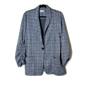 Max Studio Checkered Blazer Black White Purple XL Gathered Sleeve Preppy EUC